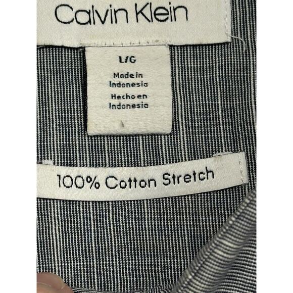 CALVIN KLEIN Mens Dress Shirt Size Large‎ Gray White Button Up Logo CK - Picture 3 of 8